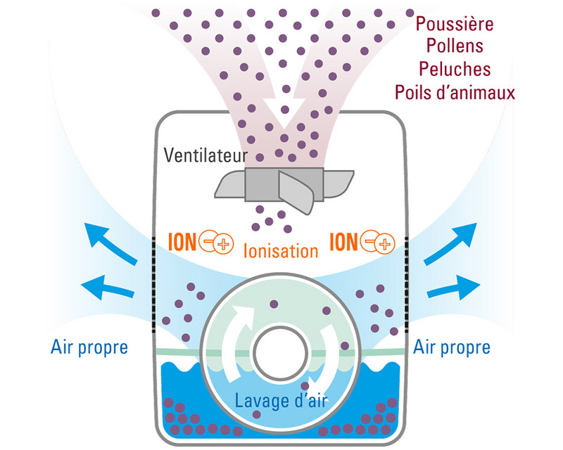 Humidificateur d'air à ultrason avec ioniseur intégré, Purification de  l'air