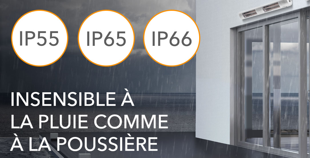 Indices de protection IP55 et IP65 : protégé contre la pluie et la poussière