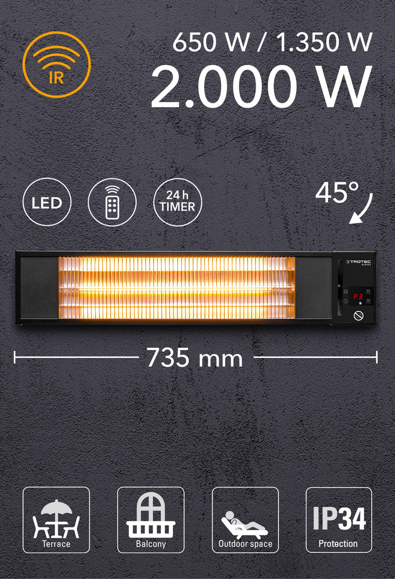 Trotec TROTEC Chauffage radiant à infrarouge IR 2010 S Radiateur de terrasse 
