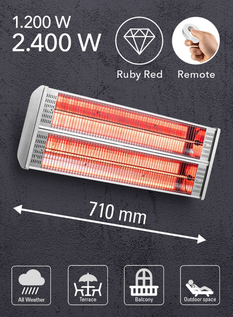 TROTEC Radiant infrarouge IR 2400, 2 niveaux de chauffage, 2400 W,  chauffage d'extérieur, chauffage de terrasse, chauffage d'appoint