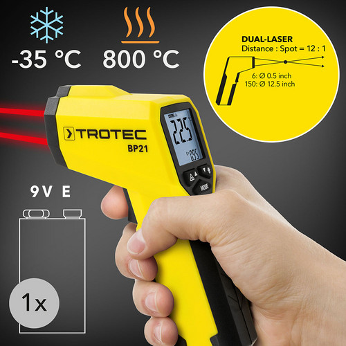 Mesure de température de surface sans contact de -35°C à +800°C.