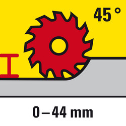 Profondeur de coupe réglable jusqu’à 44 mm pour les coupes biaisées