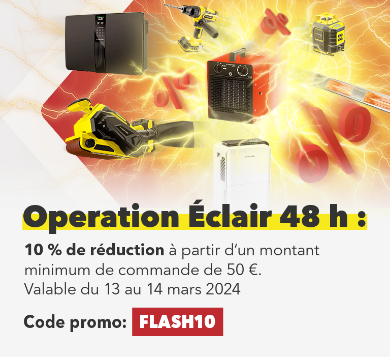 Operation Eclair 48 h : 10 % de réduction à partir d'un montant minimum de commande de 50 €. Valable du 13 au 14 mars 2024